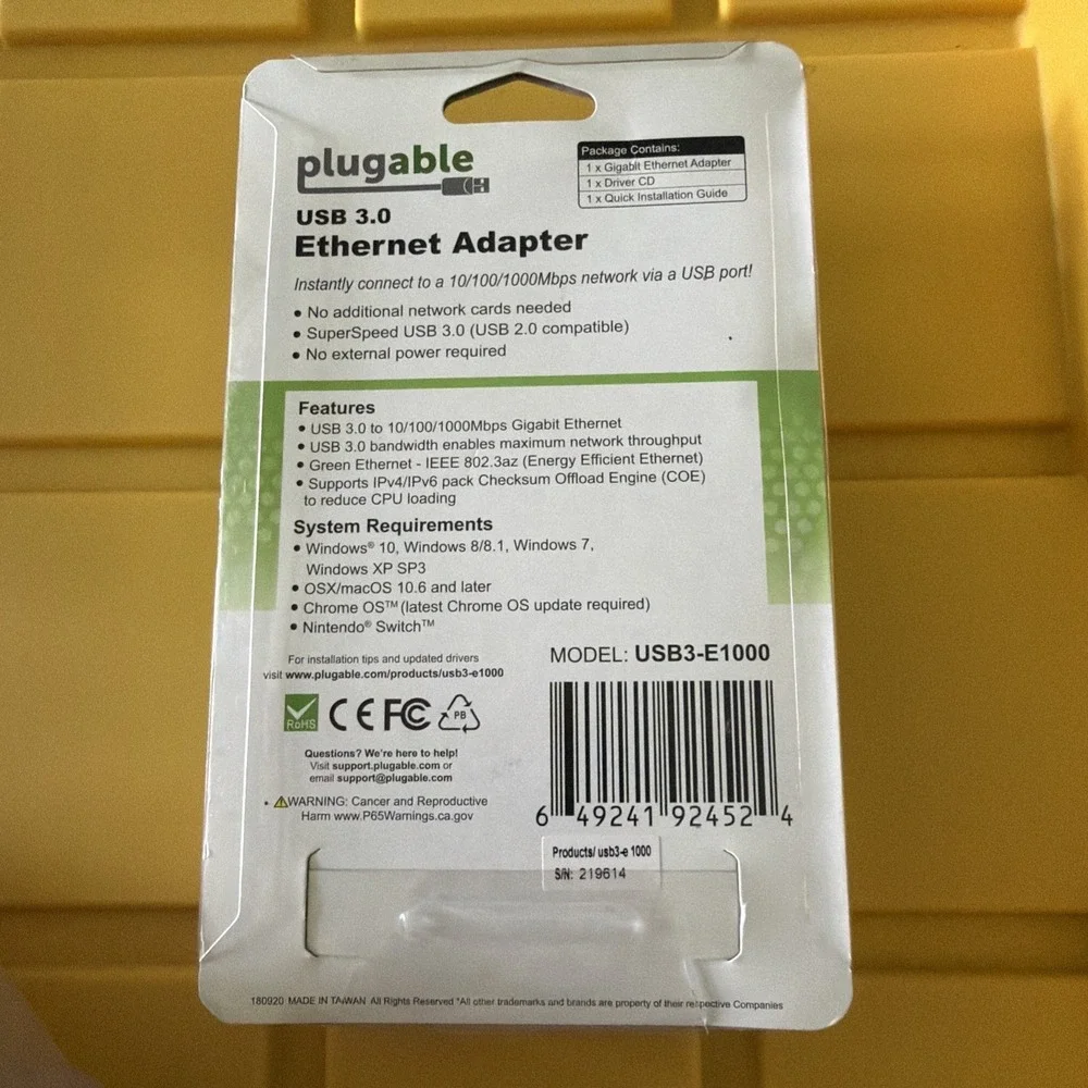 Plugable USB to Gigabit Ethernet LAN Network Adapter